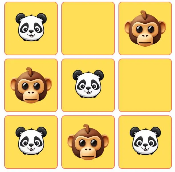 Tic-Tac-Toe Game: Panda vs Monkey -pokigames